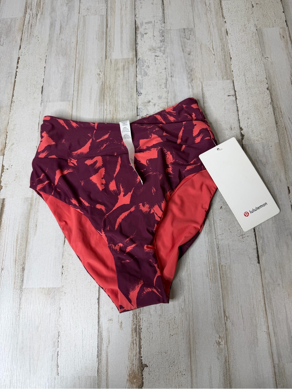 lululemon Coral & Burgundy Abstract Bikini Bottoms - Picture 1 of 13